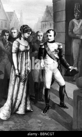 events, War of the Fourth Coalition 1806/1807, Tilsit Peace Treaty, meeting between Queen Consort Louise of Prussia and Emperor Napoleon I, 6.7.1807, Napoleonic Wars, clemency plea, military commander, historical, historic, 19th century, France, people, Stock Photo