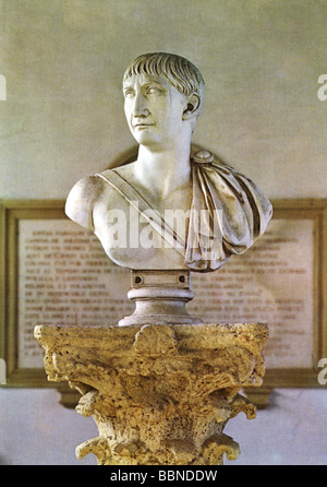 Trajan (Marcus Ulpius Traianus), 18.9.53 - 9.8.117, Roman Emperor 98 - 117, portrait, bust, marble, Santiponce, 2nd century, Sevilla, , Stock Photo