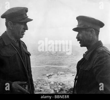 geography / travel, Greece, politics, Greek Civil War 1946 - 1949, two officers after the fightings at Konitsa, late 1947 / early 1948, 20th century, historic, historical, Europe, military, officer, Konica, uniform, uniforms, peaked cap, caps, Greek Army, battle, people, 1940s, Stock Photo