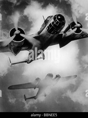 German Dornier Do 17 Bombers flying over South Germany, 1938 (b/w Stock ...