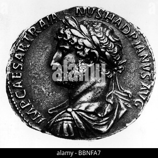 Hadrian (Publius Aelius Hadrianus) 24.1.76 - 10.6.138 AD Roman Emperor 8.8.117 - 10.6.138, portrait, side view, on medaillon, silver, diameter: 35 mm, Stock Photo
