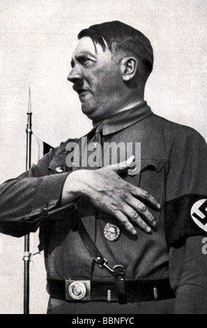 Hitler, Adolf, 20.4.1889 - 30.4.1945, German politician (NSDAP), Fuehrer and Reich Chancellor since 1933, during a speech, 1930s, half length, Stock Photo