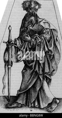 Paul (Saul of Tarsus), circa 1 - 64 AD, saint, 'Apostle to the Gentiles', full length, copper engraving by Master W., circa 1500, , Artist's Copyright has not to be cleared Stock Photo