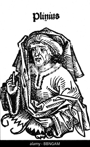 Pliny the Elder, Gaius Plinius Secundus, 23 - 79 AD, Roman author / writer, half length, woodcut, Stock Photo