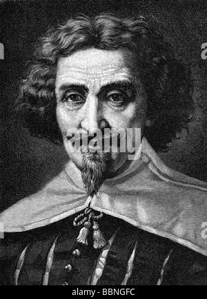 Cervantes, Miguel de, 29.9.1547 - 23.4.1616, Spanish author / writer (poet, novelist), portrait, wood engraving, 19th century, Stock Photo