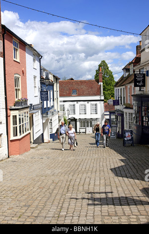 The Cobbled streets and tourist shops around the old part of Lymington in Hampshire Stock Photo