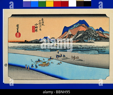 Utagawa Hiroshige, The Fifty-three Stations of the Tokaido, Odawara, Stock Photo