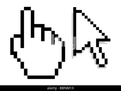 Illustration of waiting hand and pointing cursor computer icons in black isolated on white background Stock Photo