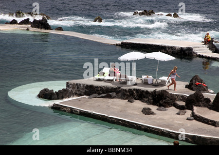 Porto Moniz village in north east Madeira with natural volcano swimming pool Stock Photo