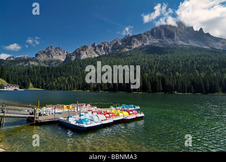 geography / travel, Italy, Veneto, pedal boats on Misurina Lake, Additional-Rights-Clearance-Info-Not-Available Stock Photo