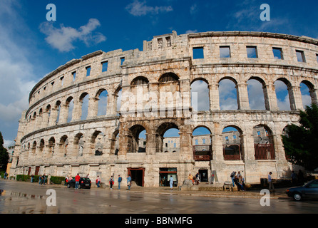 geography / travel, Croatia, Istra, Pula: Remains of Roman emperor Vespasians amphitheater (ca. 70 AD), exterior view, Additional-Rights-Clearance-Info-Not-Available Stock Photo