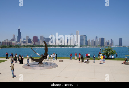 Chicago skyline seen from the Adler planetarium on Northerly Island Illinois USA Stock Photo