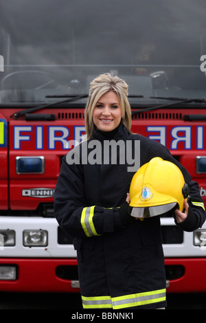 Actress Sarah Jayne Dunn in a firefighters uniform Stock Photo