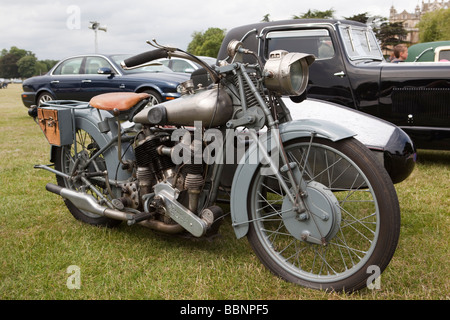 Motoring vintage 1930s Brough Superior motorcycle with Swallow sidecar Stock Photo