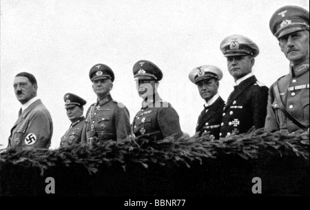 Nazism / National Socialism, Nuremberg Rallies, 'Reichsparteitag der Freiheit', 10. - 16.9.1935, Adolf Hitler and the commanders in chief of the Wehrmacht on the tribune, Stock Photo