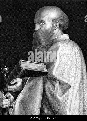 Paul (Saul of Tarsus), circa 1 - 64 AD, saint, 'Apostle to the Gentiles', half length, after painting by Albrecht Dürer, steel engraving by D. Koch, early 19th century, Artist's Copyright has not to be cleared Stock Photo