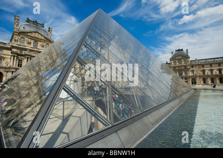 A close up of the Glass Pyramid entrance, designed by I.M.Pei in 1989 to the Louvre Museum Paris France Stock Photo