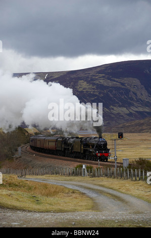 The Great Britain Railtour, between Perth and Inverness, Highland Scotland, steam hauled by two LMS Black 5 Locomotives