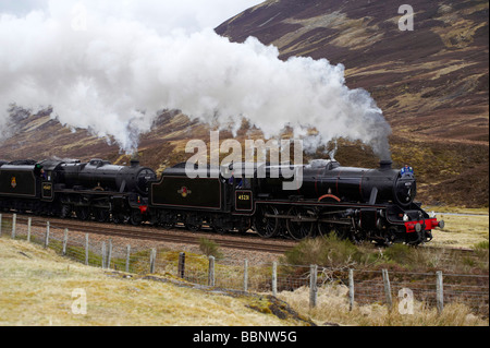 The Great Britain Railtour, between Perth and Inverness, Highland Scotland, steam hauled by two LMS Black 5 Locomotives