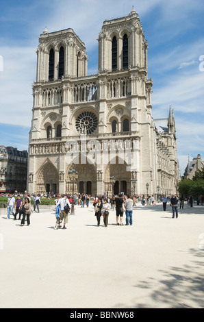 Tourists in front of Notre Dame Cathedral Paris France Stock Photo