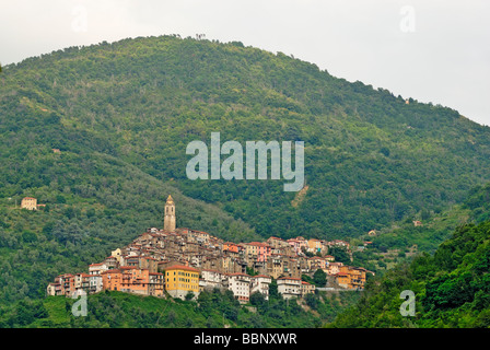Panoramic view of small town Castel Vittorio Liguria Italy Stock Photo