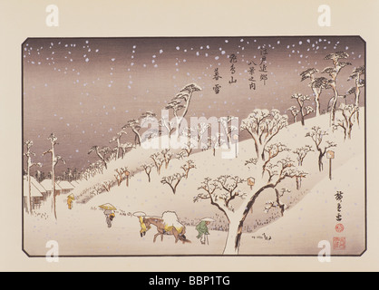 Utagawa Hiroshige, Edo kinkou hakkei no uchi, Eight Views in the Neighbourhood of Edo, Evening Snow at Asukayama, Stock Photo