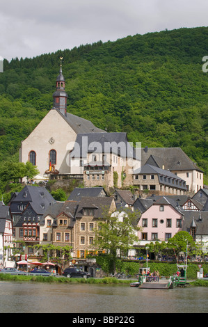 View over the Moselle on Beilstein, Monastery church of St. Joseph in the back, Rhineland-Palatinate, Germany, Europe Stock Photo