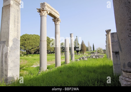 Broken corinthian columns at Ephesus in Turkey Stock Photo