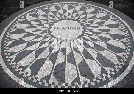 The John Lennon Memorial 'Imagine' mosaic in Strawberry Fields, Central Park, New York. Stock Photo