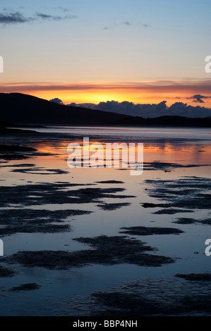 Sunset over Luskentyre estuary and Taransay, Isle of Harris, Outer Hebrides, Scotland, Stock Photo