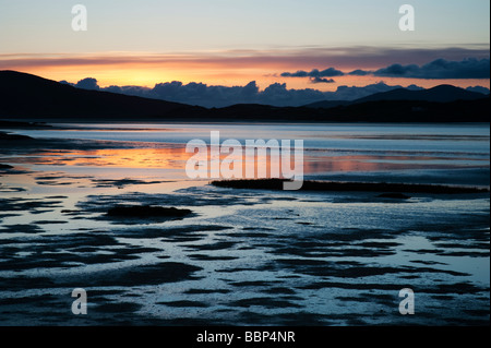 Sunset over Luskentyre estuary and Taransay, Isle of Harris, Outer Hebrides, Scotland, Stock Photo