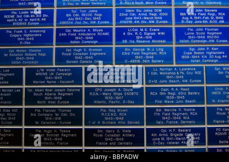 Juno Beach Centre Memorial Kiosk with the names of veterans Stock Photo