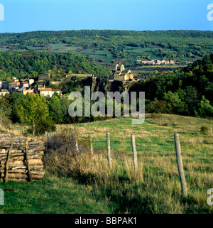 Village and Church of Saint-Herent. Puy de dome. Auvergne. France. Stock Photo