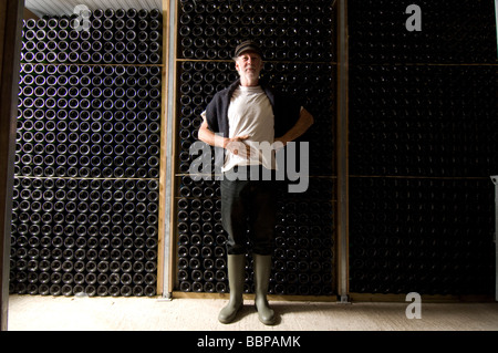 Peter Hall, in the cellars of his Breaky Bottom Vinyard, Rodmell, Near Lewes, Sussex, England, UK Britain