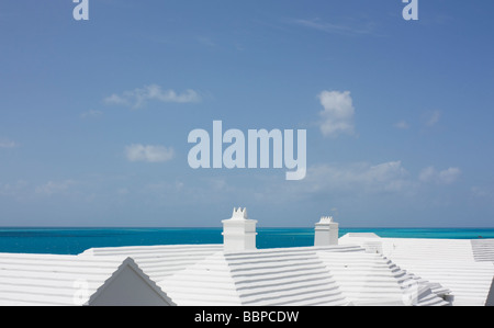 White roofs in Bermuda against turquoise sea Stock Photo