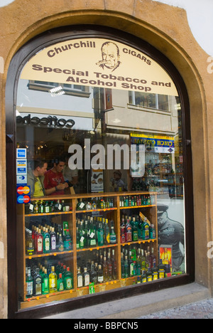 Churchill Tobacco and Alcohol shop in old town Prague Czech Republic Europe Stock Photo