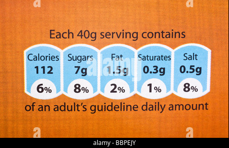 Food label showing nutrition information UK Stock Photo