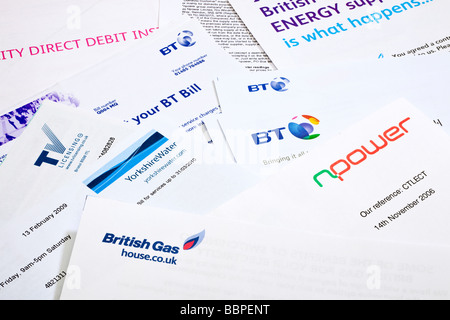 Group of domestic paper household heating energy and utility bills UK Stock Photo