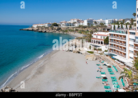 A panoramic view of the sandy beaches along the coastline of the Costa, Balcony of Europe, Nerja Stock Photo