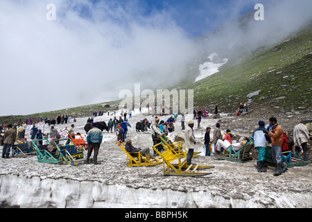 Indian tourists at Rohtang La Pass (3978m).Himachal Pradesh. India Stock Photo