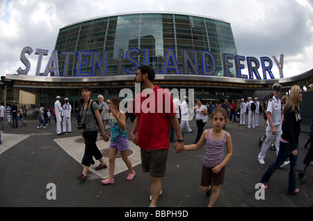 Passengers exit the Staten Island Ferry Terminal in lower Manhattan in New York on Sunday May 24 2009 Frances M Roberts Stock Photo