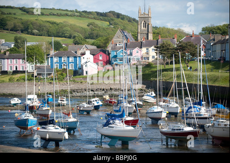 Yachts and sailing boats in Aberaeron harbour at low tide Ceredigion Wales UK Stock Photo