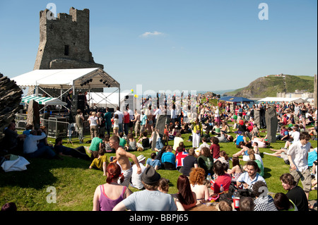 crowds of people at Roc y Castell Castle Rock free music festival Aberystwyth Wales UK 30 May 2009 Stock Photo