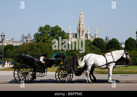 BAROUCHE ON HELDENPLATZ AND THE RATHAUS IN THE BACKGROUND, VIENNA, AUSTRIA Stock Photo