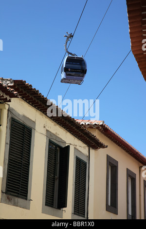 cable car travelling over Funchal Old Town from Funchal Port to Monte Stock Photo