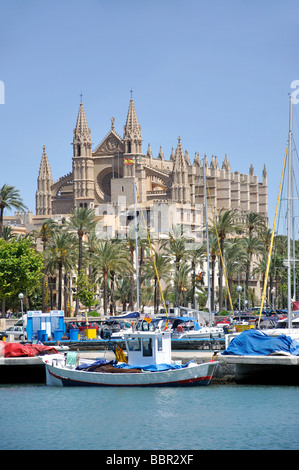 Palma Cathedral from port, Palma de Mallorca, Palma Municipality, Mallorca, Balearic Islands, Spain Stock Photo