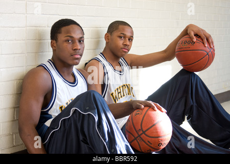 Two high school basketball players at a Technical High School in Connecticut USA Stock Photo