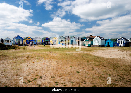 A row of large deluxe beach huts Stock Photo