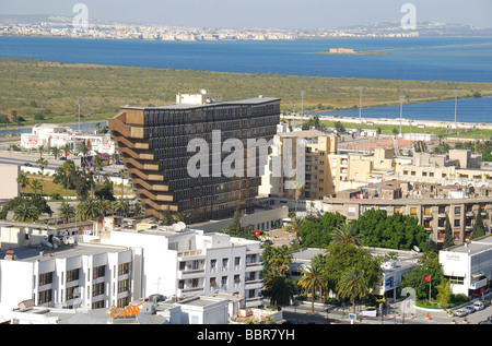 TUNIS, TUNISIA. The brutalist architecture of the Hotel du Lac dominates the neighbourhood off Avenue Bourguiba. 2009. Stock Photo