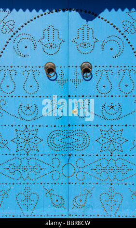 TUNIS, TUNISIA. Islamic symbols on a door in the village of Sidi bou Said outside Tunis. 2009. Stock Photo